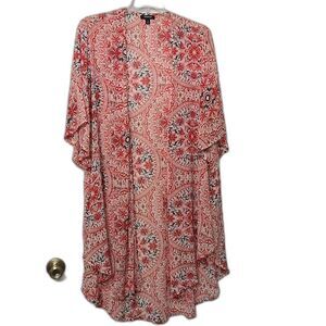 Torrid Kimono Hi-Low Duster Light Fabric Floral Hi Low Hem Size 3X Boho Women's